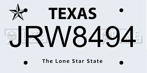 JRW8494 Texas License Plate