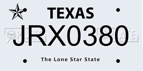 JRX0380 Texas License Plate