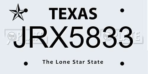 JRX5833 Texas License Plate