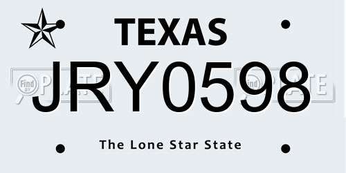 JRY0598 Texas License Plate
