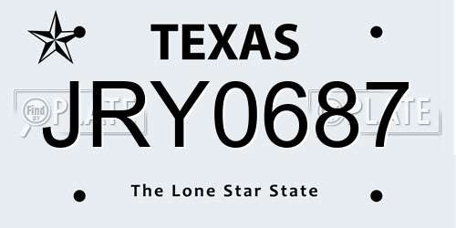JRY0687 Texas License Plate