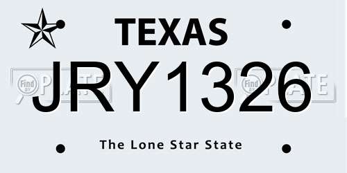 JRY1326 Texas License Plate