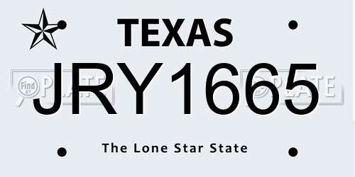 JRY1665 Texas License Plate