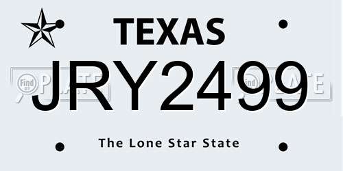 JRY2499 Texas License Plate