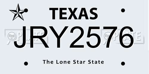 JRY2576 Texas License Plate