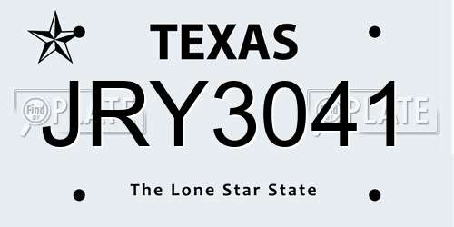 JRY3041 Texas License Plate