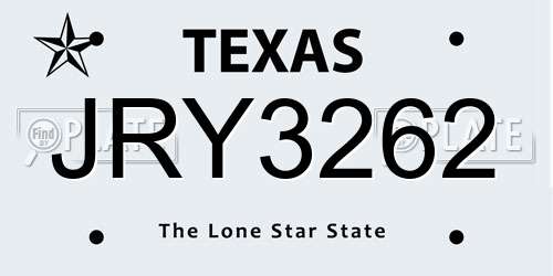 JRY3262 Texas License Plate
