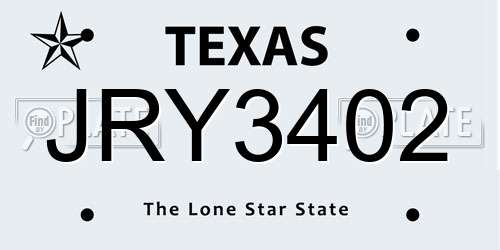 JRY3402 Texas License Plate