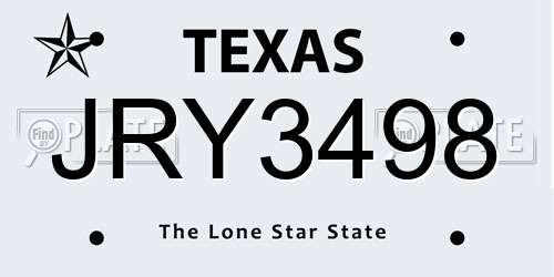 JRY3498 Texas License Plate
