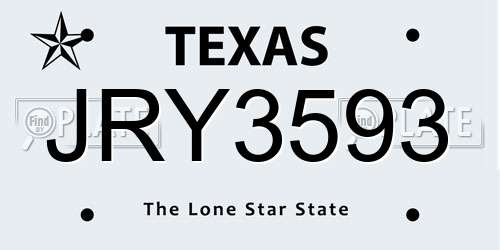 JRY3593 Texas License Plate