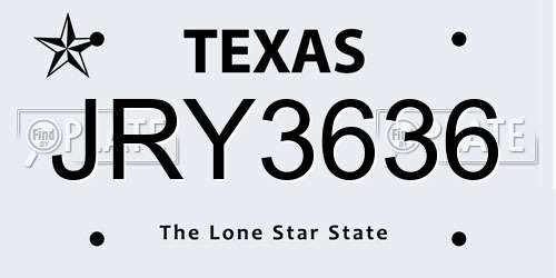 JRY3636 Texas License Plate