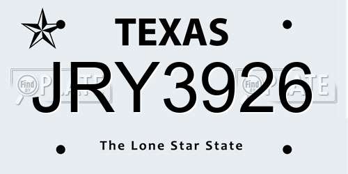 JRY3926 Texas License Plate