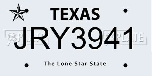 JRY3941 Texas License Plate