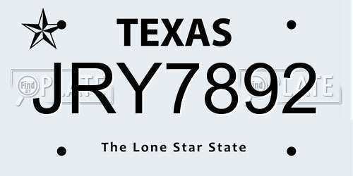 JRY7892 Texas License Plate