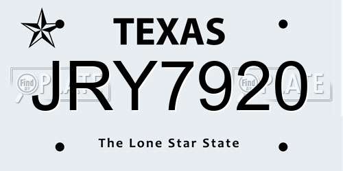 JRY7920 Texas License Plate