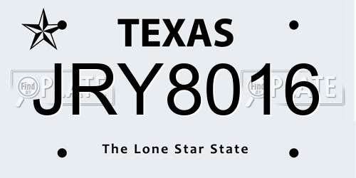 JRY8016 Texas License Plate