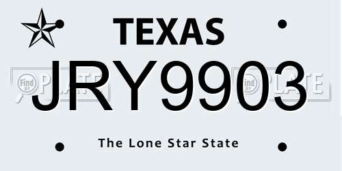 JRY9903 Texas License Plate