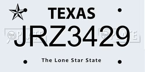 JRZ3429 Texas License Plate