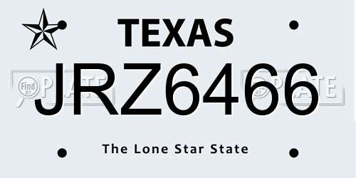 JRZ6466 Texas License Plate