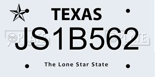 JS1B562 Texas License Plate