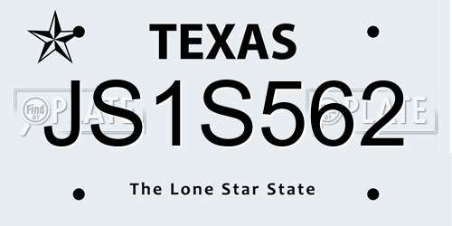 JS1S562 Texas License Plate