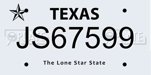 JS67599 Texas License Plate