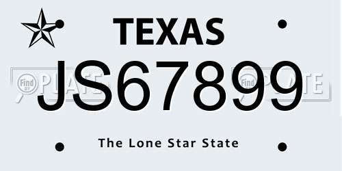 JS67899 Texas License Plate
