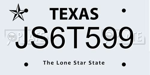 JS6T599 Texas License Plate