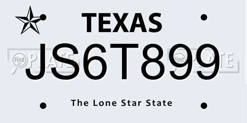 JS6T899 Texas License Plate