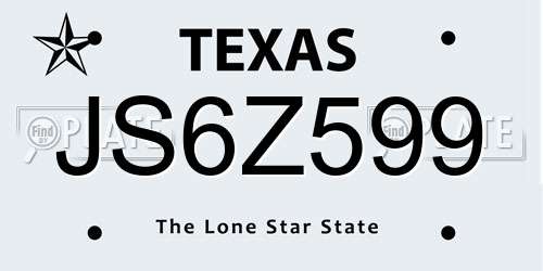 JS6Z599 Texas License Plate