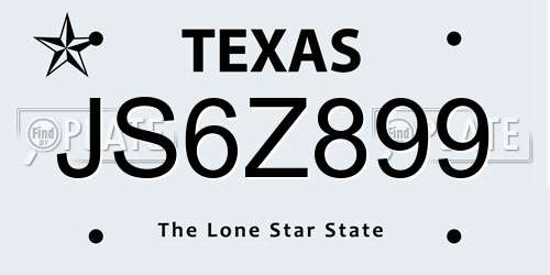 JS6Z899 Texas License Plate
