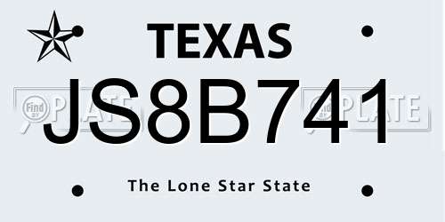 JS8B741 Texas License Plate