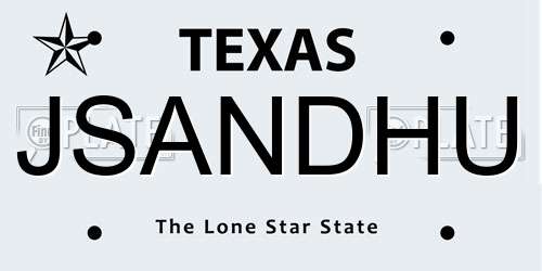JSANDHU Texas License Plate