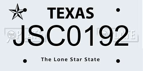 JSC0192 Texas License Plate