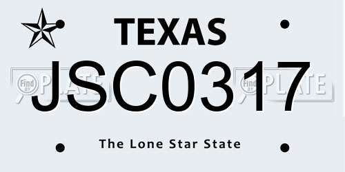 JSC0317 Texas License Plate