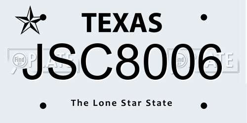 JSC8006 Texas License Plate