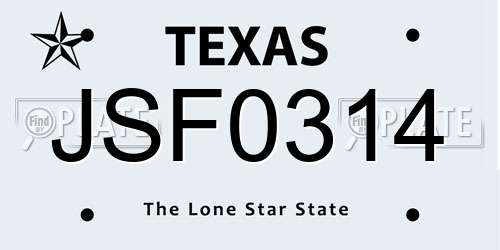 JSF0314 Texas License Plate