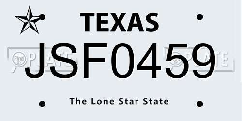 JSF0459 Texas License Plate
