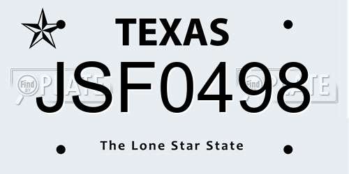 JSF0498 Texas License Plate