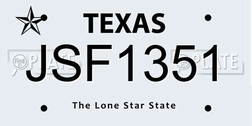 JSF1351 Texas License Plate