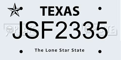 JSF2335 Texas License Plate