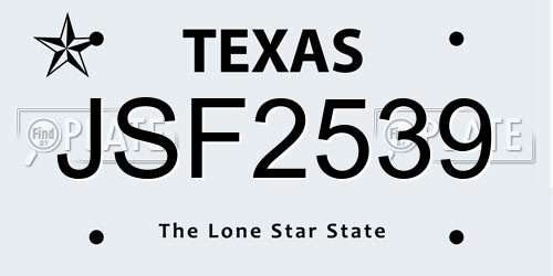 JSF2539 Texas License Plate