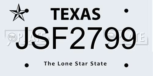 JSF2799 Texas License Plate