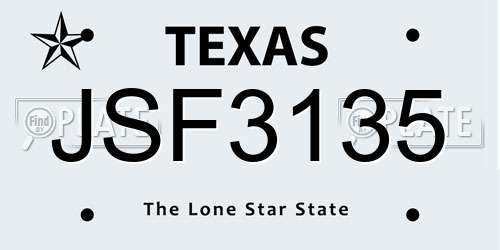 JSF3135 Texas License Plate