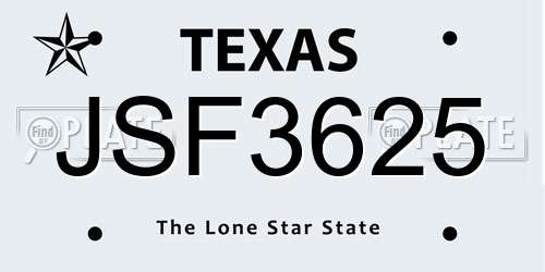 JSF3625 Texas License Plate
