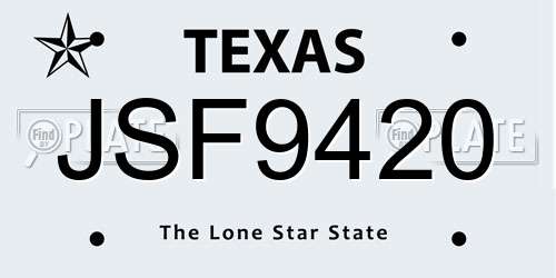 JSF9420 Texas License Plate