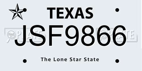 JSF9866 Texas License Plate