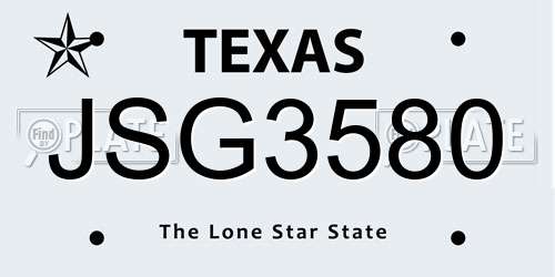 JSG3580 Texas License Plate