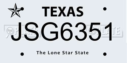 JSG6351 Texas License Plate