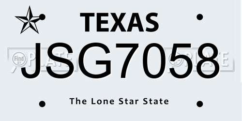 JSG7058 Texas License Plate